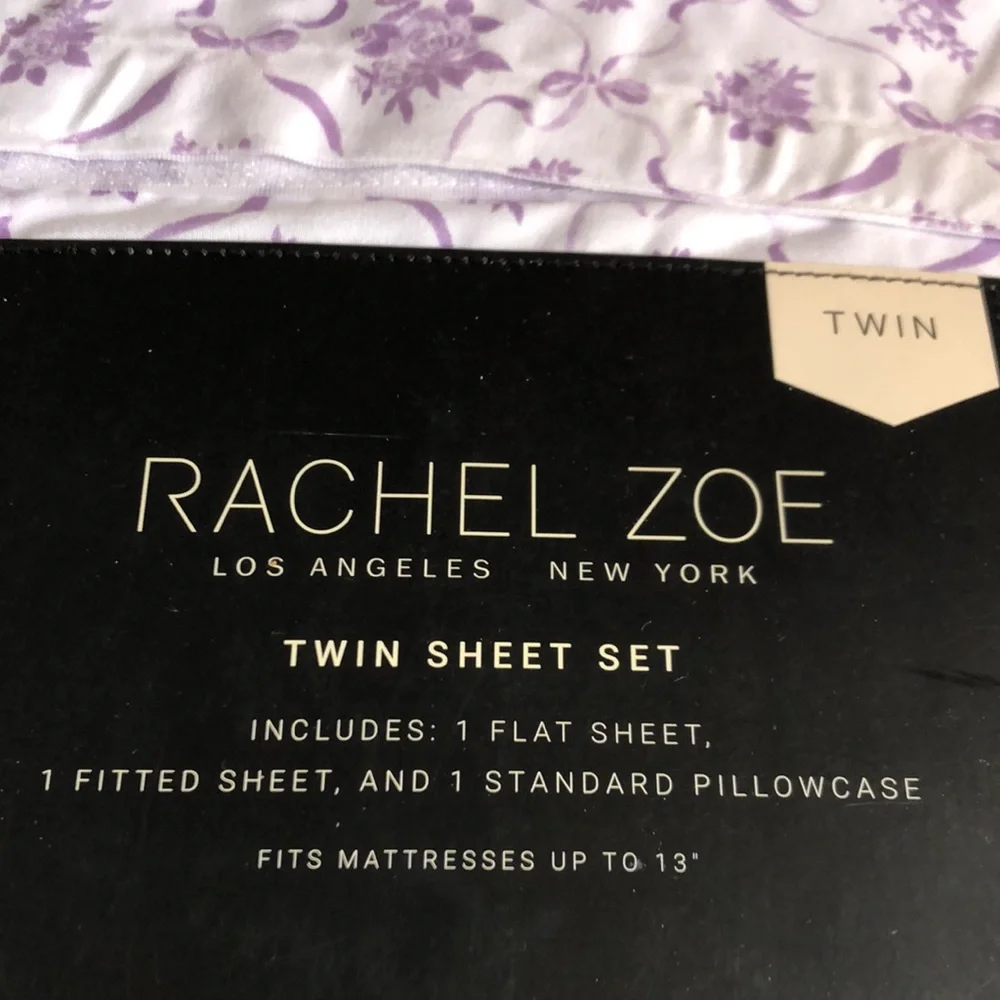 Rachel Zoe Purple & White FLORAL and BOW Twin Sheet Set